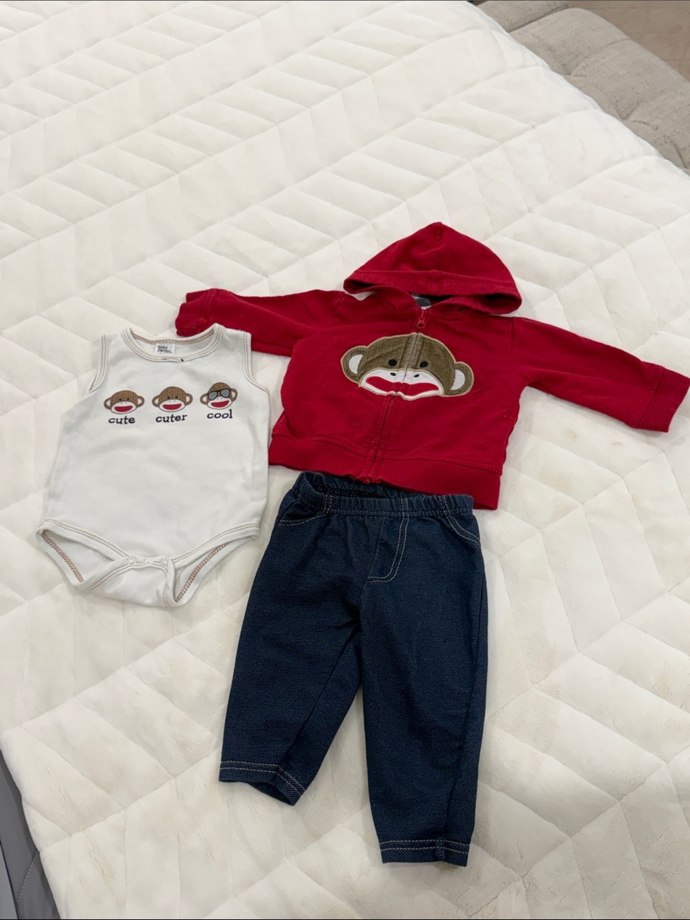 Baby Starters Red Hoodie, White Bodysuit & Navy Pants Matching Set